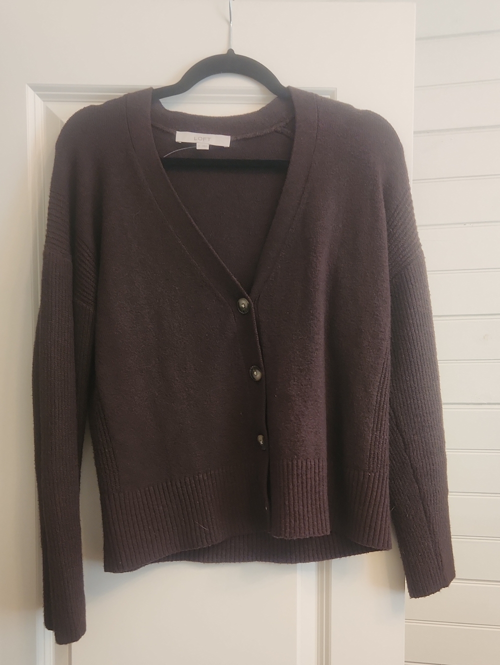 LOFT Dark Brown V-Neck Button Cardigan